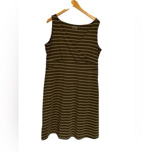 Eddie Bauer Grey and Beige Striped Sleeveless Midi Dress XL